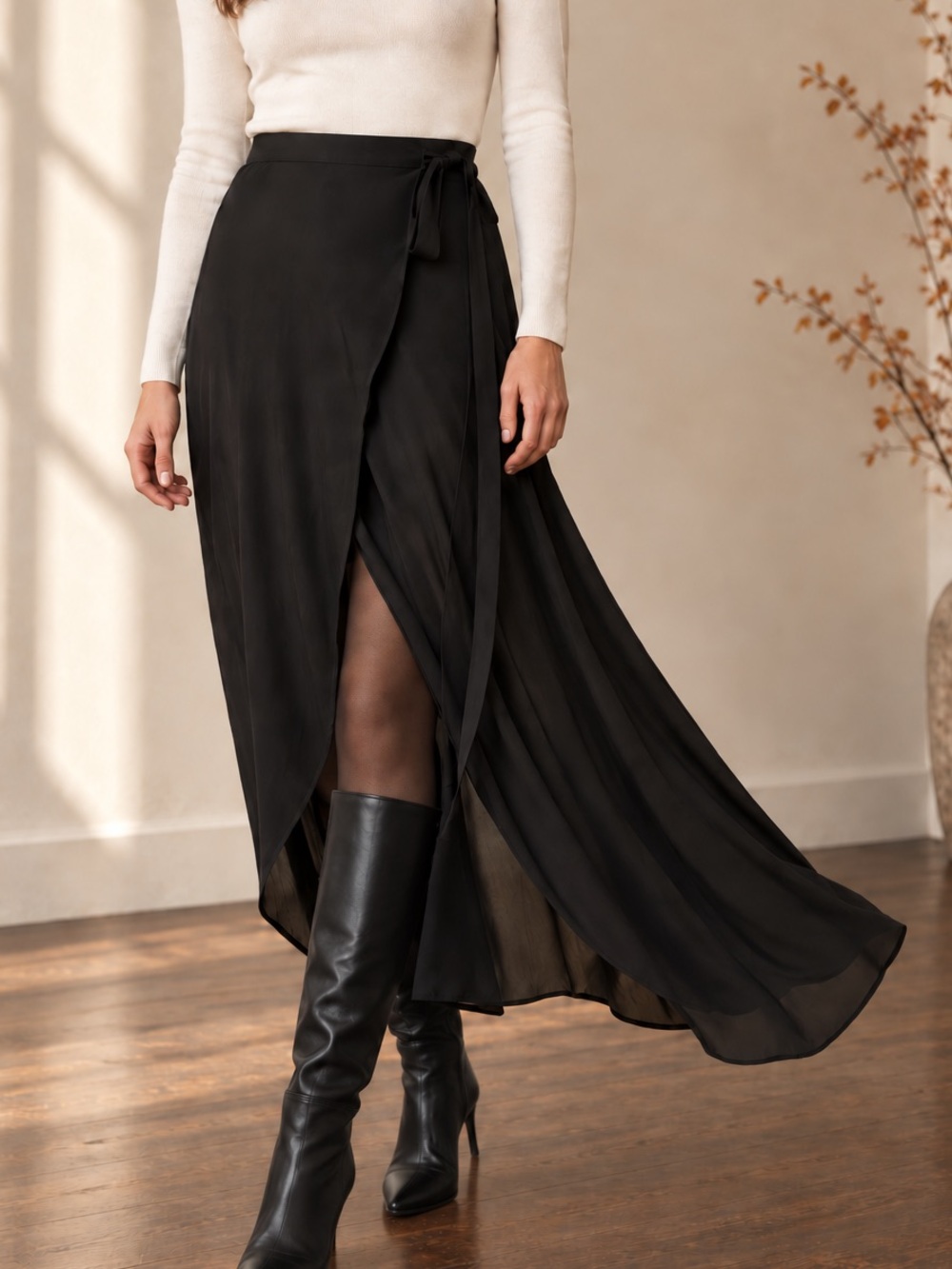 Reformation Nessy Black Wrap Maxi Skirt High Slit Minimalist XS Capsule Neutral